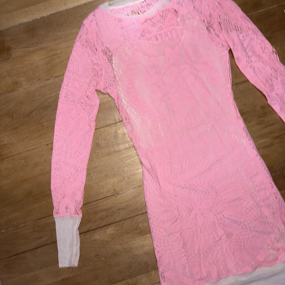 Jean Paul Gaultier Pink Soleil See-Through Cutout Mini Dress XS Body-con Crochet - Picture 4 of 16